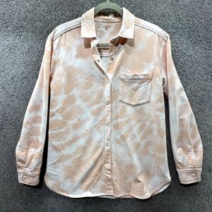 Garnet Hill Cozy Fleece Shirt Jacket‎ Women XS Pink Relaxed Snap Button Shacket